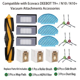 Replacement Parts for Ecovacs DEEBOT T9+ N10 N10+ Plus Robot Vacuum 1 Main Brush 6 Side Brush 3 Filter 3 Mop pad 3 Dust Bag Accessories