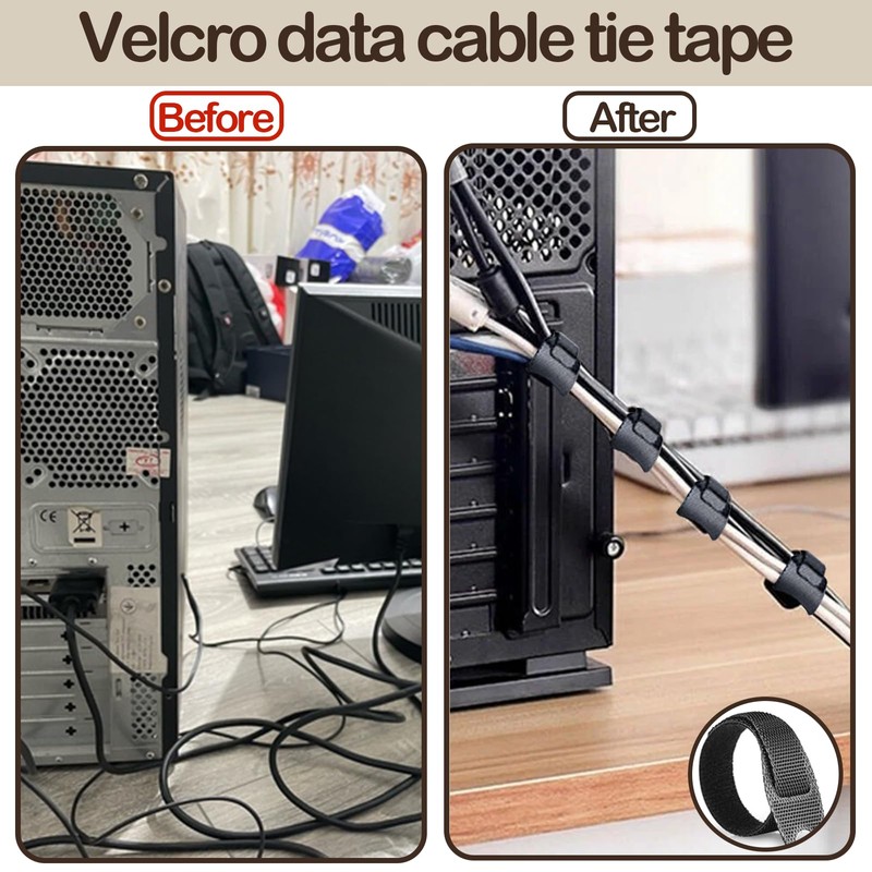 60PCS Reusable Cable Tidy Straps Cable Management 6 * 1.2"