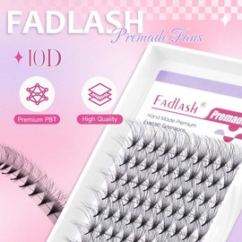 FADLASH Premade Lash Fans Double Layers Fluffy Premade Fans Eyelash Extensions 0.07 Thickness D Curl 10D Volume Lashes Premade Easy Fan Lashes (10D-0.07-D, 14mm)