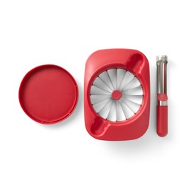 Chef'n 16 Slice Apple Corer and Slicer, Stainless Steel Blades with Safety Cover, Diswasher Safe, Red