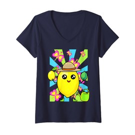 Womens Retro Summer Time Garden Lemon Gardener Zirtone 80s Teenie V-Neck T-Shirt