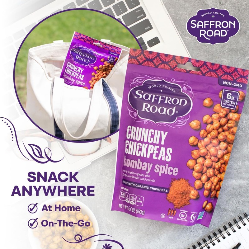Saffron Road Roasted Bombay Spice Crunchy Chickpeas | High-Protein, Vegan,