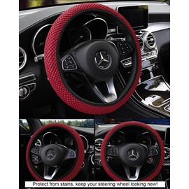 Car Steering Wheel Cover Women & Men, Universal 14.5-15 Inch Steering Wheel Covers, Soft Microfiber Car Wheel Cover Car Stuff Car Accessories Interior (Wine Red)