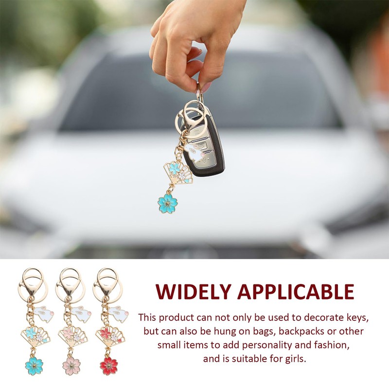 3 Pieces Cherry Blossom Fan Keychains, Bag Decoration Pendants, Car
