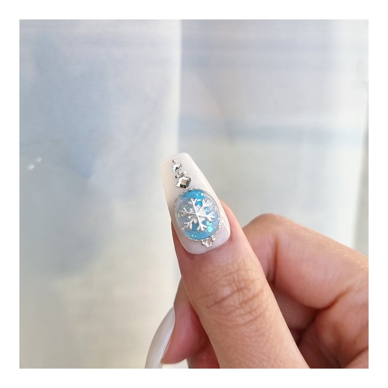 Snow Crystal Ball Handmade Nail Tip - Long Point /