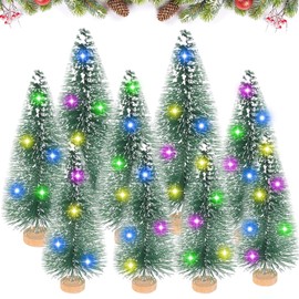 Pack of 5 Mini Artificial Christmas Trees, Mini Artificial Christmas Tree with 1 Coloured Light, Small Christmas Tree Decoration with Wooden Base, for Crafts, Mini Christmas Decoration (9 Pieces)