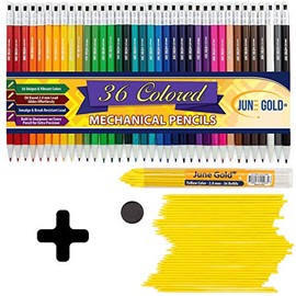 June Gold 36 Yellow Lead Refills and 36 Assorted Colored 2.0 mm Mechanical Pencils in 36 Unique Colors