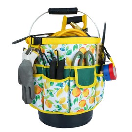 MELOTOUGH Bucket Caddy Organizer Bucket Tool Organizer for Garden Tools Fit 3.5 to 5 Gallon Bucket (Yellow Flower)