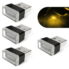 4PCS Mini USB LED Light, Plug-in USB Decor Light, Portable Car Atmosphere Lamp, Interior Car Lights, Car Decoration Ambient Light, Universal for Most Car Accessories (Yellow)