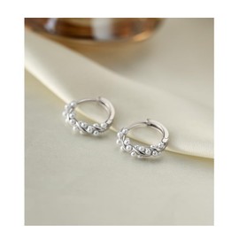 925 Sterling Silver Pearls Twist Hoop Earrings for Women Teens Pearls Hoop Earrings Wedding Bridal Earrings