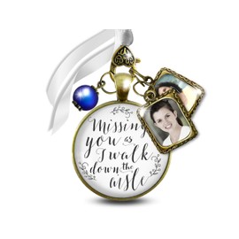 Bouquet Charm for Wedding Customize Missing You As I Walk Down Aisle Vintage Bronze Pendant Memory Frame Loving Remembrance Memorial Jewelry on Brides Flowers DIY Photo Template