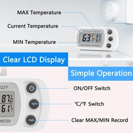 Lasubst Digital Refrigerator Thermometer for Fridge Freezer Cooler Waterproof, 2 Pack White