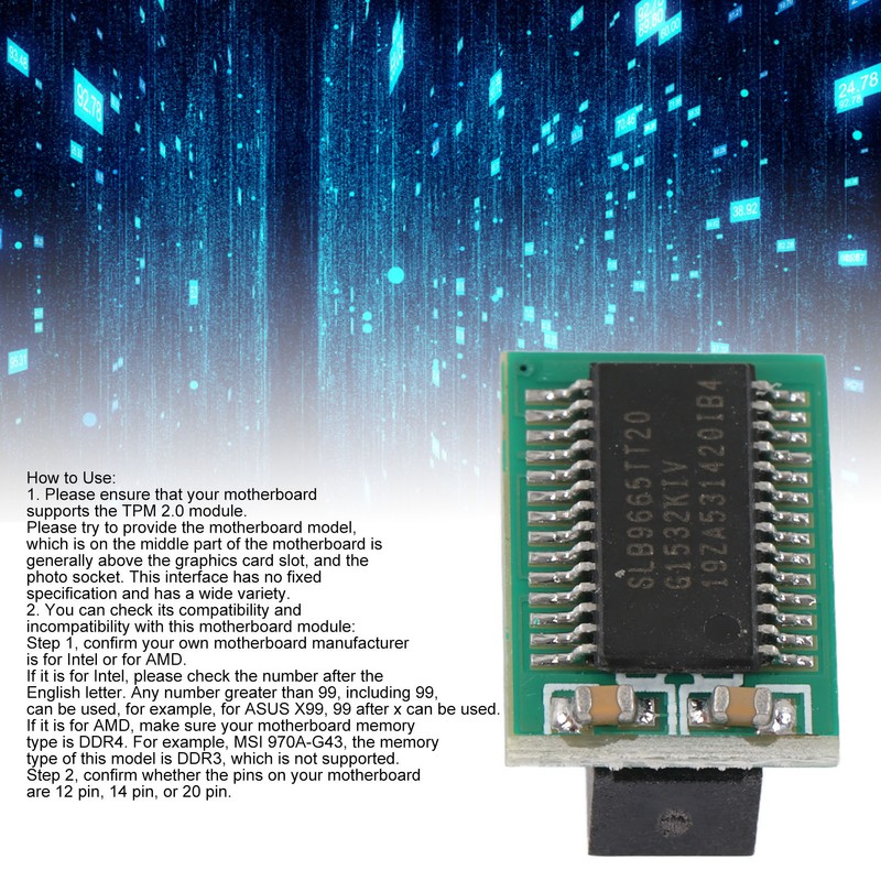 TPM 2.0 Module 12 Pin Remote Card Encryption Security Board