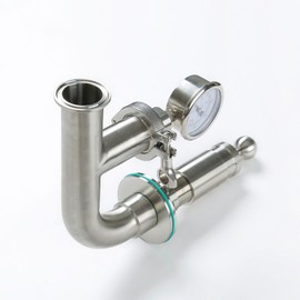 1.5in Tri Clamp Spunding Valve, Pressure Relief Safety Valve with Pressure Gauge, TC Diaphragm Manometer, SS304 Stainless Steel 0.2-2.2 Bar Scale bar Bunging Valve