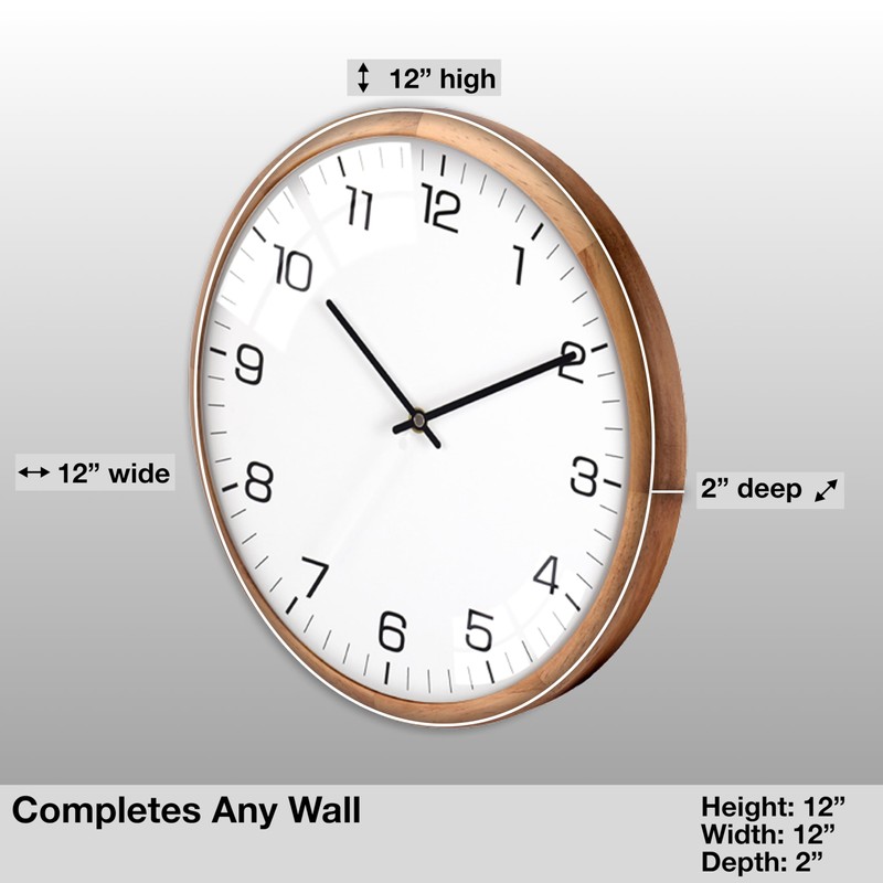Driini Analog Dome Glass Wall Clock (12") - Wood Frame