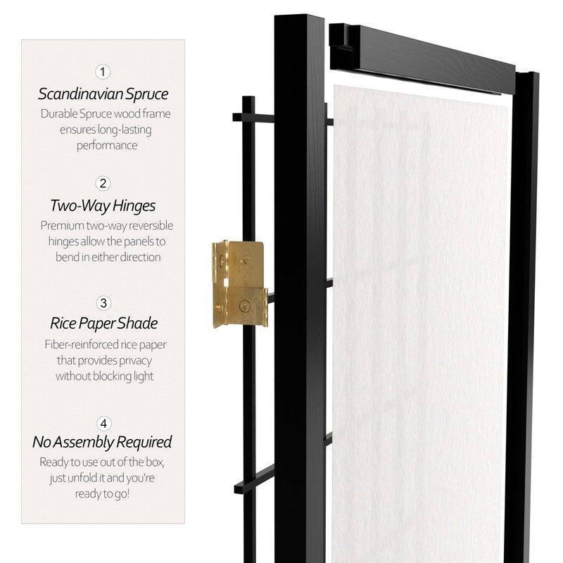 3 ft. Short Window Pane Shoji Screen - Black -