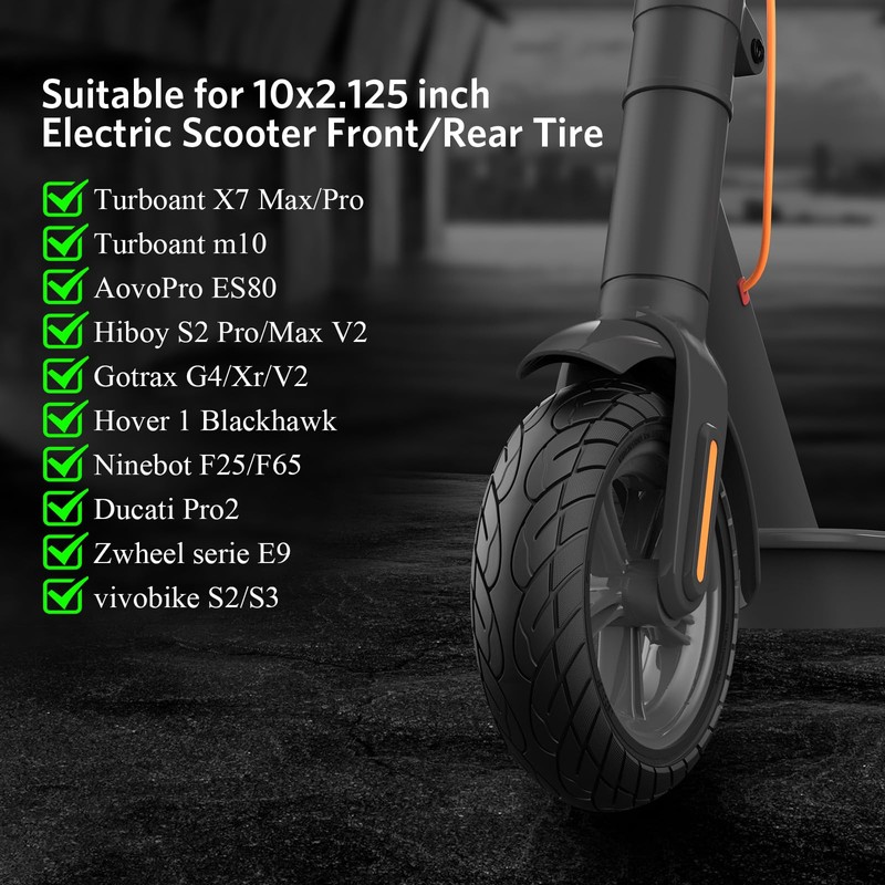 Cooryda 10x2.125 Scooter Tire, 10 inch Solid Rubber Tires Tubeless