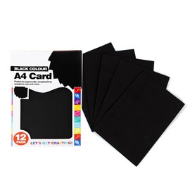 Black Card, Pack of 12 Sheets, Standard A4 Card 210GSM for Art and Crafts (Black Card)