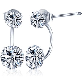 Yumilok Jewelry 925 Sterling Silver Cubic Zirconia Double Ballflower Womens Front and Back Earrings Studs Earring Jackets, Hypoallergenic