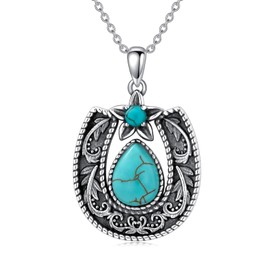 Althum Vintage Horseshoe Turquoise Necklace 925 Sterling Silver Lucky Horseshoe Boho Style Pendant with 18 + 2 Inch Chain Jewellery Gifts for Women, Gemstone, Turquoise