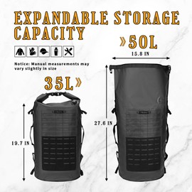 T-TitanTrail Motorcycle Sissy Bar Bag Luggage Dry Backpack Tail Backrest Bag 35L Duffle Gear for Motorbike Riding Touring Camping Outdoor Trip Travel, Expandable Large Capacity, Waterproof, Black