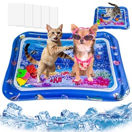 Thickened Sensory Water Playmat for Cats Dogs,Water Summer Cat Cooling Mat for Bored Pet, Cat Toys Water Sensory Playmat for Indoor Cats Playing Sleeping (Rectangular, jellyfish(70*50cm/27.5*19.6in))