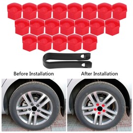 EVGATSAUTO Wheel Hub Cover, 20Pcs 17mm Universal Car Lug Nut Bolt Screw Covers Tyre Protection Caps(Red)
