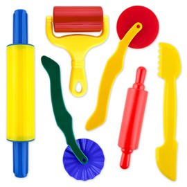 Clay and Play Dough Tools 6 Pieces Basic Dough Tool Set for Kids, Variety of Rolling Pins, Rollers, Cutters