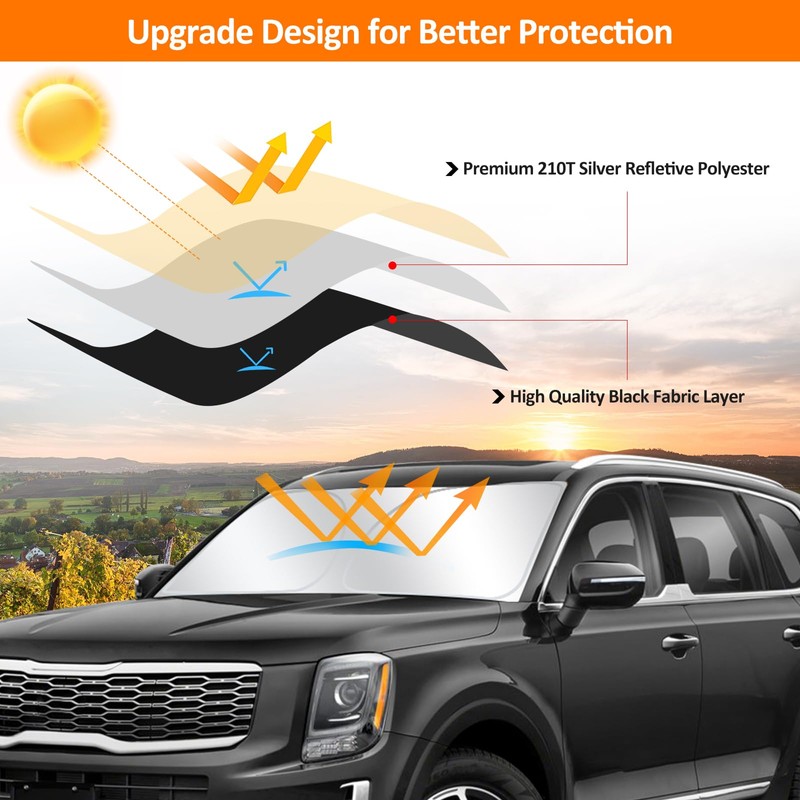 D-Lumina Front Windshield Sun Shade for 2020-2025 Kia Telluride, Foldable