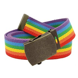 Build A Belt Classic Antique Gold Slider 1.25" Wide Buckle with Canvas Web Belt (Womens Small Rainbow)