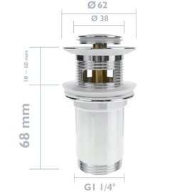 PrimeMatik - Universal Pop-Up Drain Fitting 9 cm for Washbasin Drain Fitting G1-1/4 Chrome-Plated
