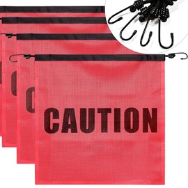 Safety Flag With Bungee Cord - Caution Warning Mesh Flag, Weather-Proof - OVERSIZE LOAD - 18'' x 18'' - 4 Pack