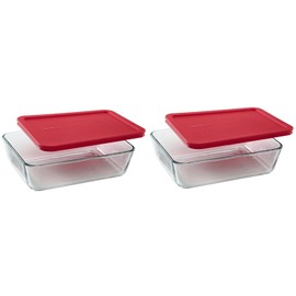 Pyrex 7211 6-Cup Glass Dish & 7211-PC Red Lid (2-Pack) - Made in USA