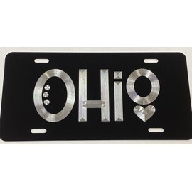 Diamond Etched State of Ohio OH Car Tag Black Metal Vanity License Plate Gift