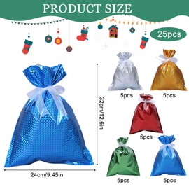 25pcs Foil Gift Drawstring Bags, Christmas Drawstring Bags 32×25cm for Party Wedding 5 Colours