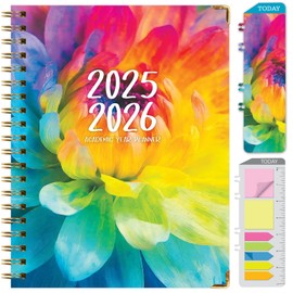 HARDCOVER Academic Year 2025-2026 Planner: (June 2025 Through July 2026) 8.5"x11" Daily Weekly Monthly Planner Yearly Agenda. Bookmark, Pocket Folder and Sticky Note Set (Rainbow Petals)