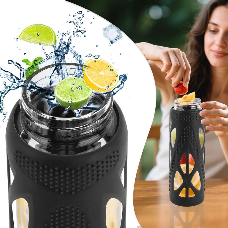 24oz Glass Water Bottle with Silicone Sleeve and Spout Lid