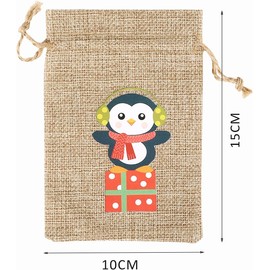 24 pcs Christmas Jute Burlap Bags, Small Christmas Party Linen Bags Xmas Drawstring Gift Treat Bag Snack Candy Pouch for Wedding Birthday Kids Party Favors