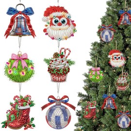LOMSIOY 6 PCS Christmas Tree Decoration Diamond Art Ornaments, Hanging Acrylic Christmas Ball, 5D Xams Double Sided Crystal Decor for Xmas Tree Winter New Year Party Supplies Home (4x4 Inch)