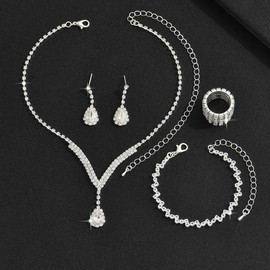 Colourful Fruit Silver Jewellery Set 5-Piece Bridal Wedding Jewellery Set Women's Rhinestone Necklace, Metal