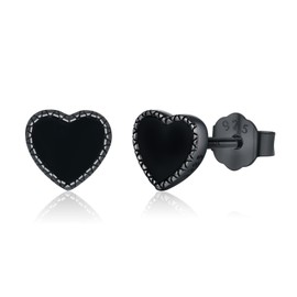 Black Heart Earrings 925 Sterling Silver Small Black Stud Earrings Minimalist Piercing Studs Birthday Jewelry Gift for Women Men