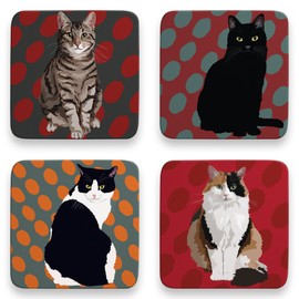 Leslie Gerry Cat Coasters Set of 4