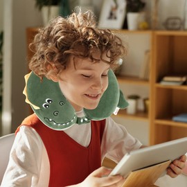 Niuniu Daddy Crocodile Kids Neck Pillow for Traveling, 100% Memory Foam Travel Pillow, Airplane Travel, Road Trip Essentials for Children Neck Support, Stop Head from Falling Forward to Sleep