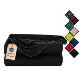 HLKauf Fleece Blanket, 150 x 200 cm, Cuddly Blanket, Fluffy, Wrinkle-Resistant and Breathable Couch Blanket, HVAC Block (Black & HLKauf-Block)