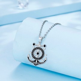 Arrebol Anchor and Rudder Chain Silver 925 Couple Necklace Pendant Original for Men Women Jewellery Gift 45 cm + 5, Sterling Silver, zir