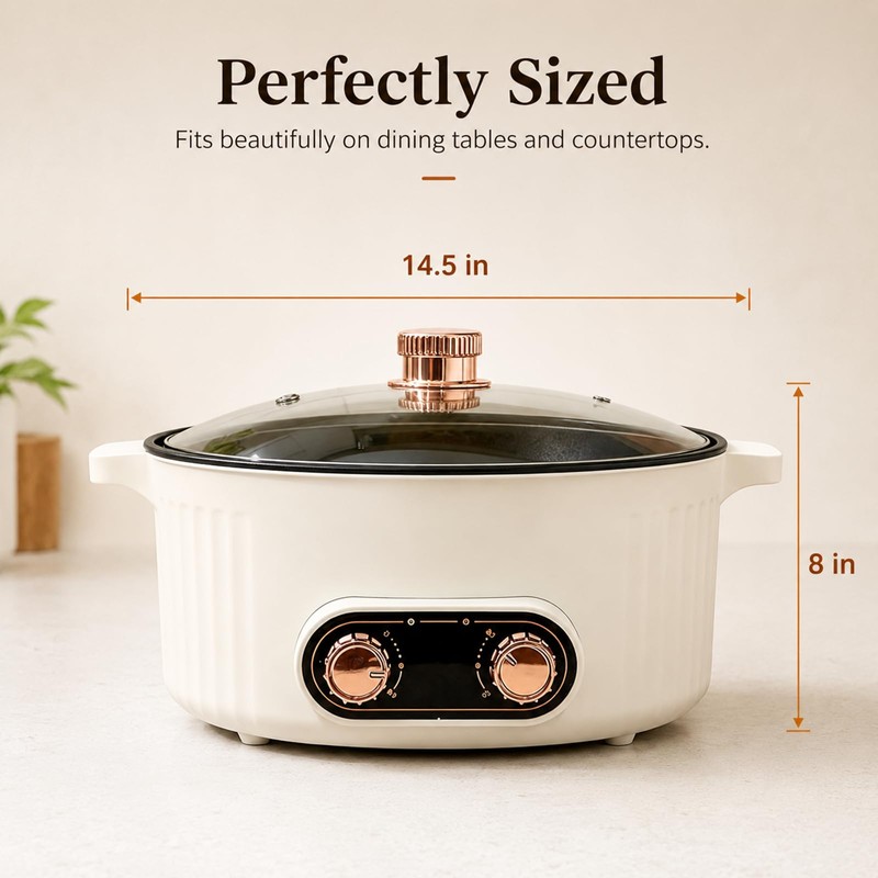 4-Compartment Hot Pot, 6L Large Stew Pot with Divider, Dual