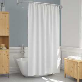 Curoayood Shower Curtain for Bathroom,Machine Washable Light Weight Fabric Woven Bath Curtain Waterproof Rideau de Douche 72x72 inch White with Stainless Steel Hooks