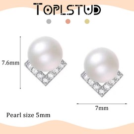 Silver Pearl Stud Earrings for Women, Hypoallergenic 14k White Gold Small Pearl Earrings Studs, 5mm Pearl Stud Earrings, Birthday Valentine's Day Jewellery Gift for Women