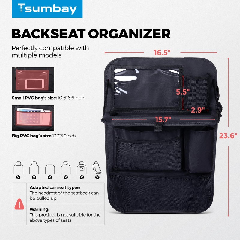 Tsumbay 2-in-1 Car Seat Organizer for Front Seat, Hanging Car