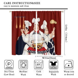 BenYaSong Chef Kitchen Decor Window Curtain for Kitchen Window Chef Kitchen Decor Three Fat Chefs Style Print for Home Kitchen Livingroom Coffee Room Window Curtain Drapes 2 Panels 42x45 Inch